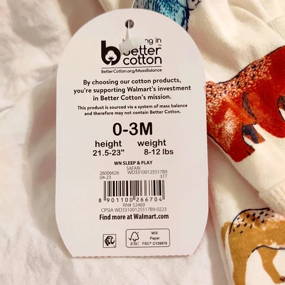 🧮6/$20 Wonder Nation Unisex PJs x2 Ivory & Safari Animals Sz. 0-3 mos - Picture 7 of 9